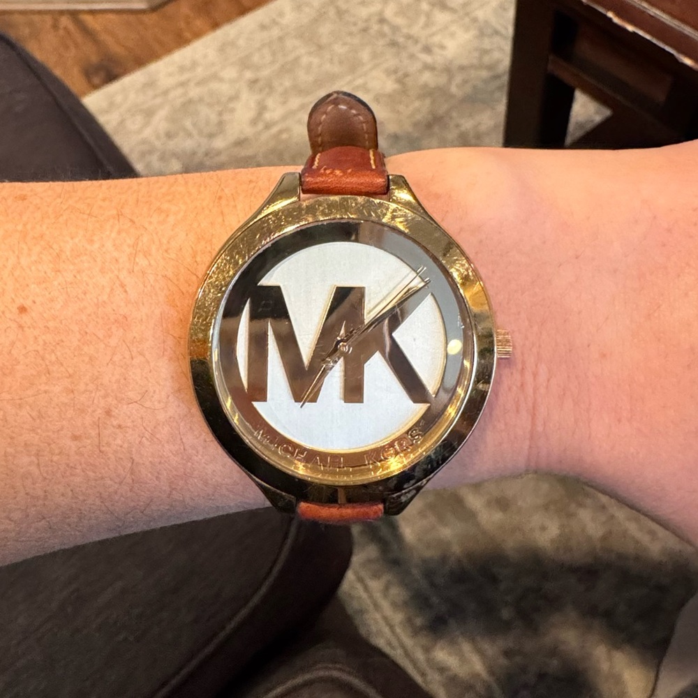 Michael Kors Gold and Tan Leather Logo Watch